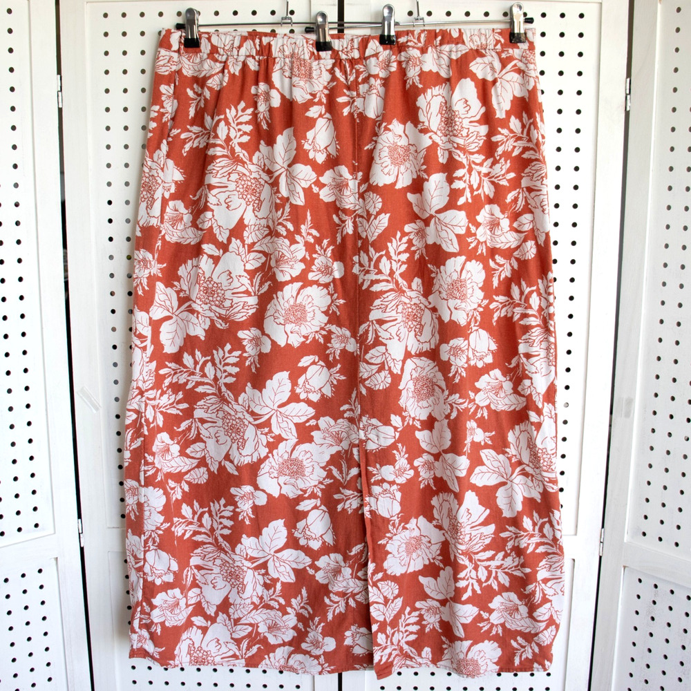 Old Navy Womens SIZE XXL‎ Red Rust Linen Blend Tropical Floral Maxi Skirt - Picture 2 of 10
